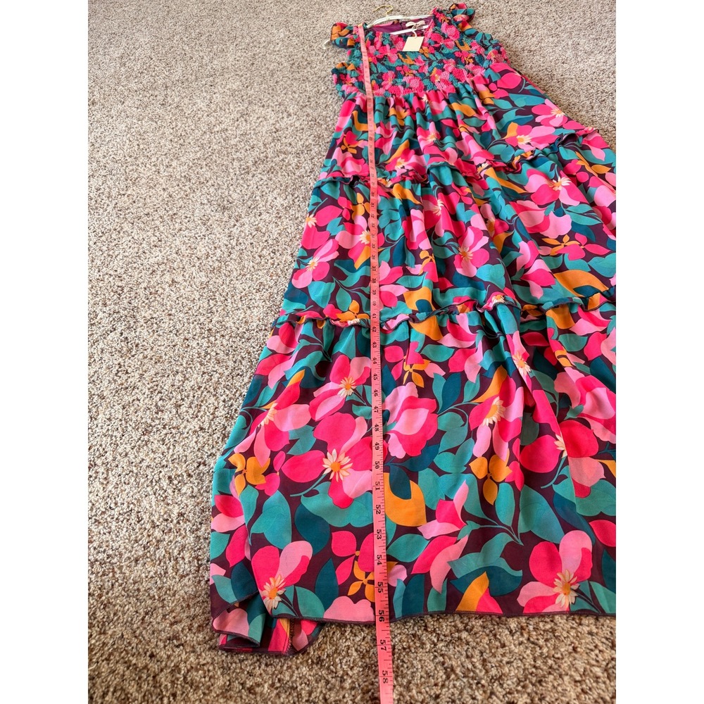 Melloday Maxi Dress Floral Smocked Tiered Ruffle Flutter Sleeve V-Neck - Picture 6 of 8